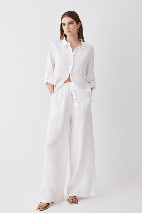 Linen Wide Leg Woven Trouser - Image 1