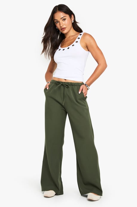 Petite Woven Elasticated Waist Straight Leg Trousers - Image 1