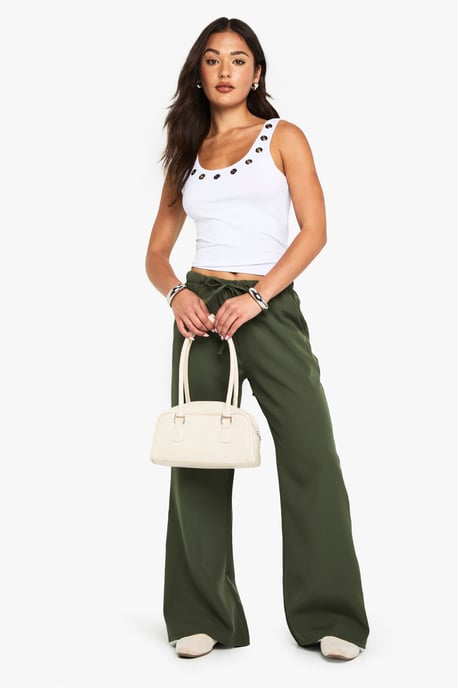 Petite Woven Elasticated Waist Straight Leg Trousers - Image 3