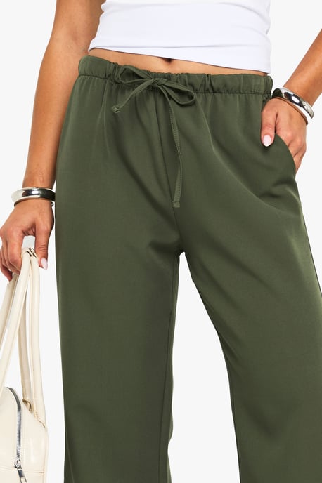 Petite Woven Elasticated Waist Straight Leg Trousers - Image 4