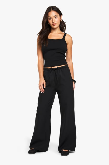 Petite Woven Elasticated Waist Straight Leg Trousers - Image 3