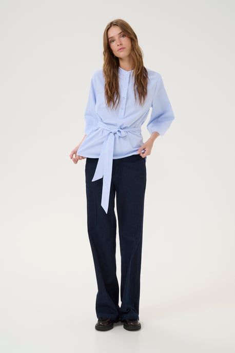 Blouse met korte mouwen Loose fit blue white - Image 2