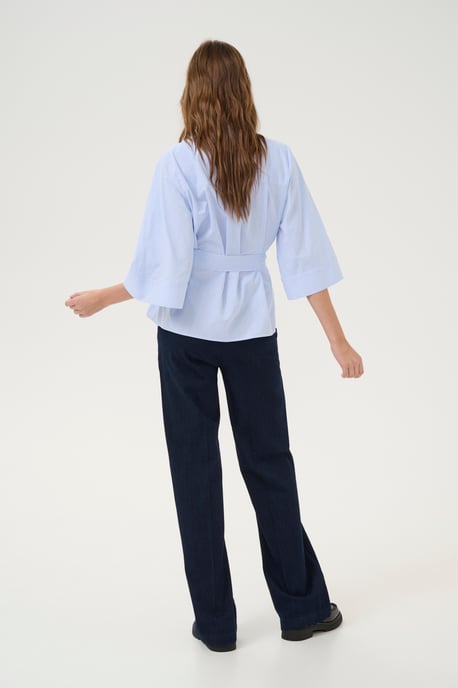 Blouse met korte mouwen Loose fit blue white - Image 4