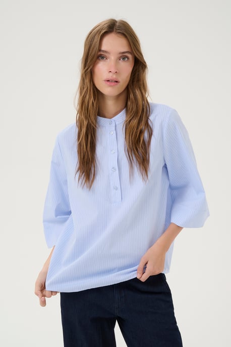 Blouse met korte mouwen Loose fit blue white - Image 5
