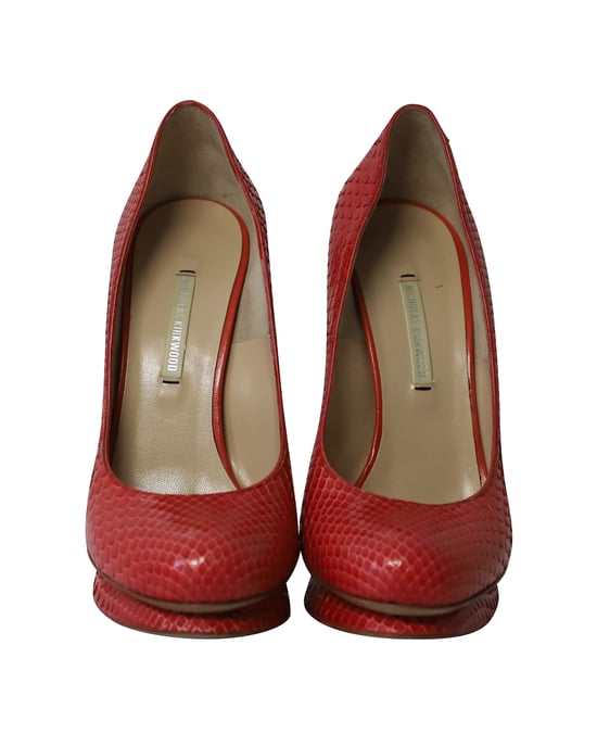 Nicholas Kirkwood Snakeskin Embossed Platform High Heel Pumps in Red Patent Leather - Image 2