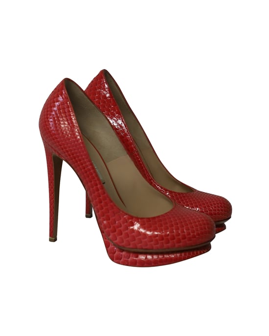 Nicholas Kirkwood Snakeskin Embossed Platform High Heel Pumps in Red Patent Leather - Image 3