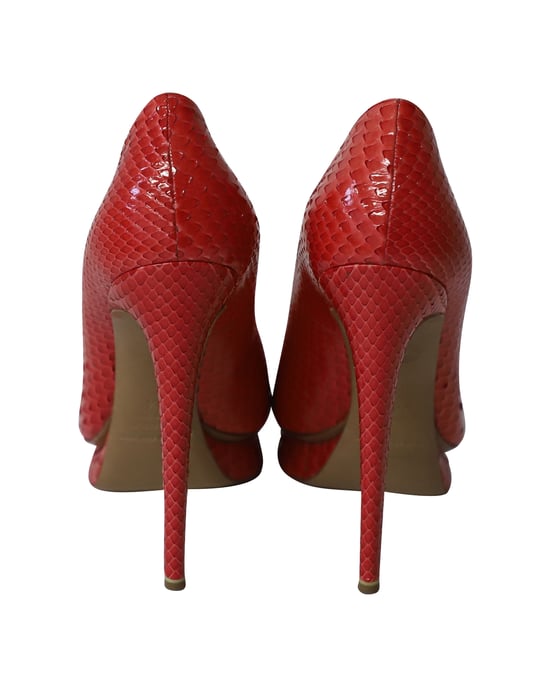 Nicholas Kirkwood Snakeskin Embossed Platform High Heel Pumps in Red Patent Leather - Image 4