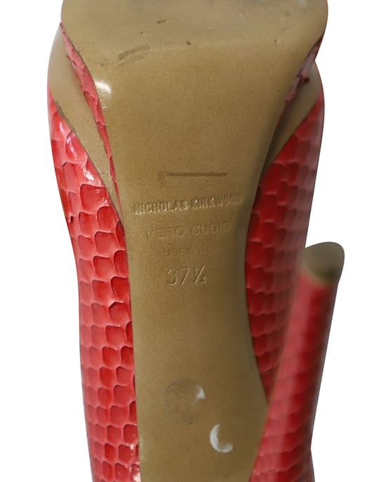 Nicholas Kirkwood Snakeskin Embossed Platform High Heel Pumps in Red Patent Leather - Image 6