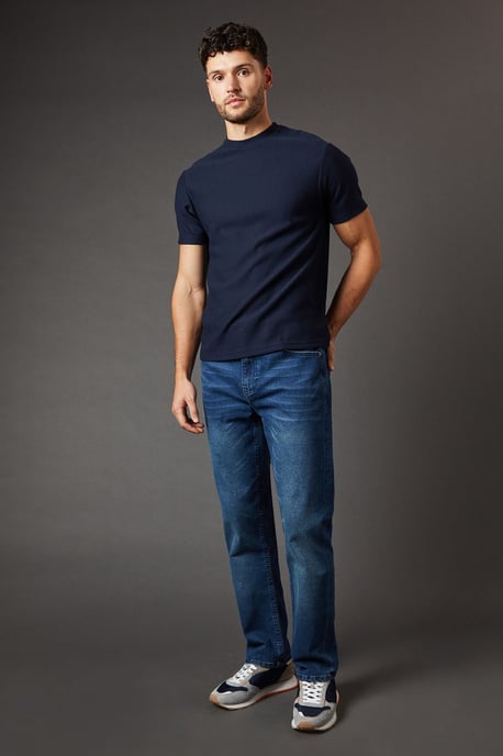 Blue Wash Stretch Straight Fit Jeans - Image 1