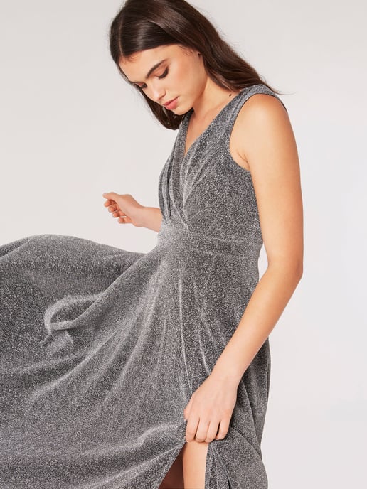 Apricot Shimmer Wrap Maxi Dress - Image 3