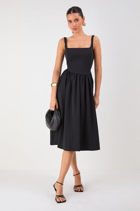 Square Neck A Line Midi Dress - Image 1