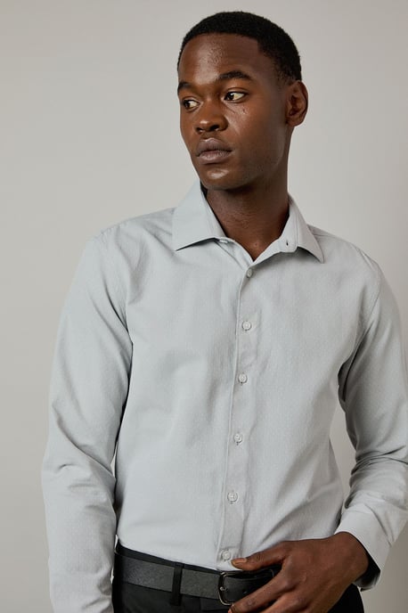 Dark Grey Dobby Slim Fit Long Sleeve Shirt - Image 3