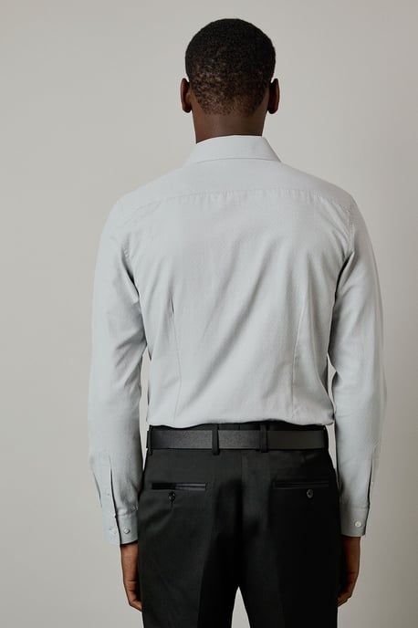 Dark Grey Dobby Slim Fit Long Sleeve Shirt - Image 4