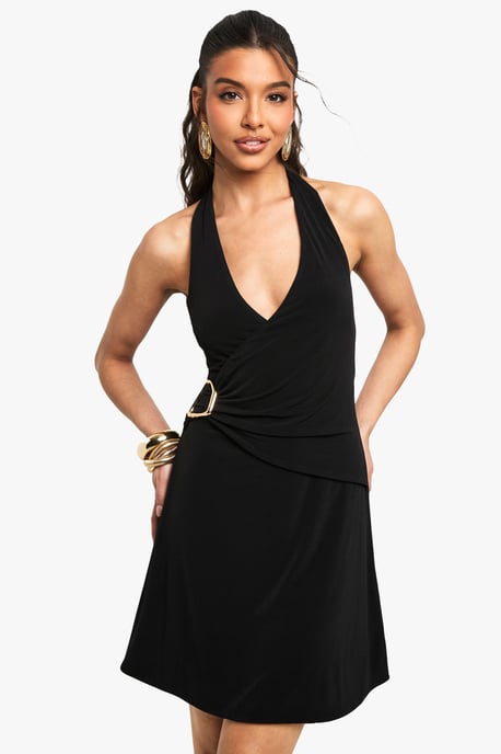 Halter Neck Trim Detail Wrap Mini Dress - Image 1
