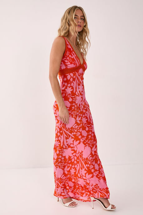 Floral Lace Insert Plunge Maxi Dress - Image 4