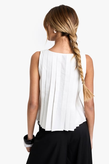 Linen Look Pleated Tie Front Smock Top - Image 2