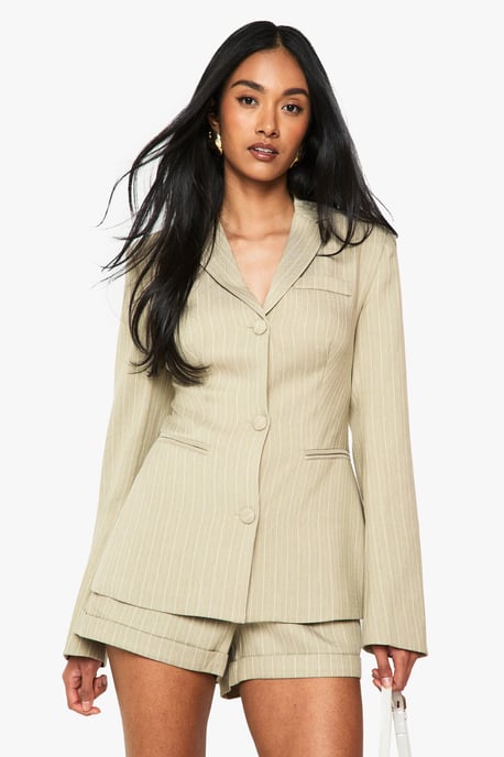 Pinstripe Button Detail Tailored Blazer - Image 1
