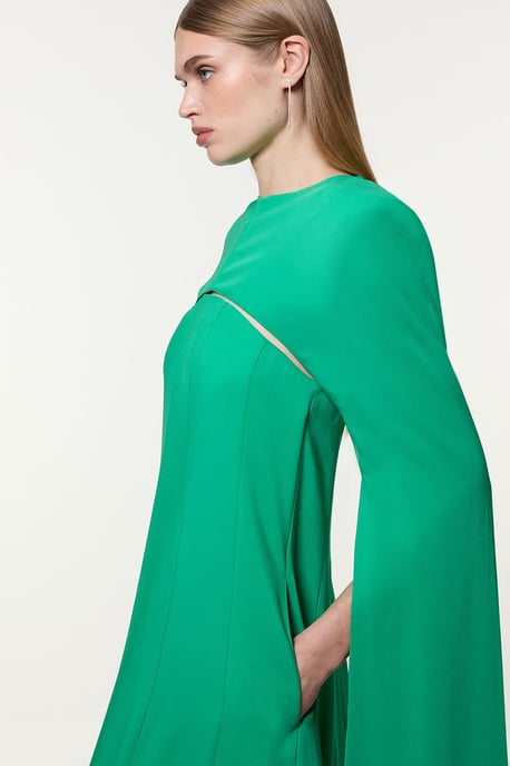 Premium Bonded Viscose Crepe Detachable Cape Woven Maxi Dress - Image 2