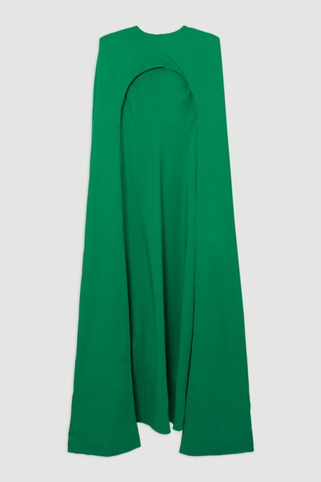 Premium Bonded Viscose Crepe Detachable Cape Woven Maxi Dress - Image 4