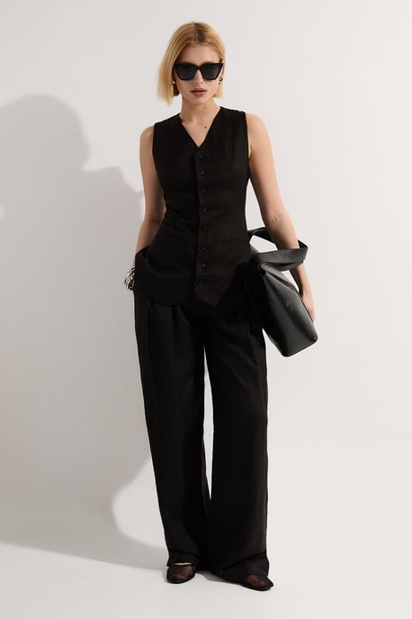 Viscose Linen Woven Longline Waistcoat - Image 2