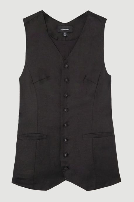Viscose Linen Woven Longline Waistcoat - Image 4