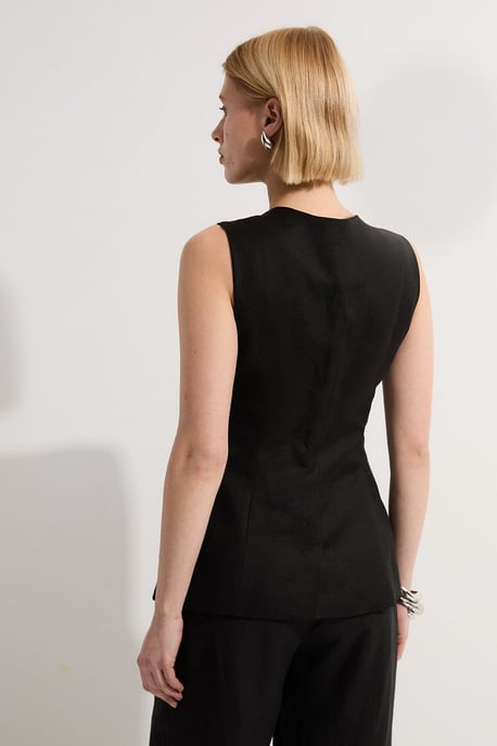 Viscose Linen Woven Longline Waistcoat - Image 5