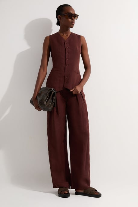 Viscose Linen Woven Longline Waistcoat - Image 2