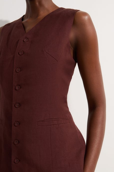 Viscose Linen Woven Longline Waistcoat - Image 3