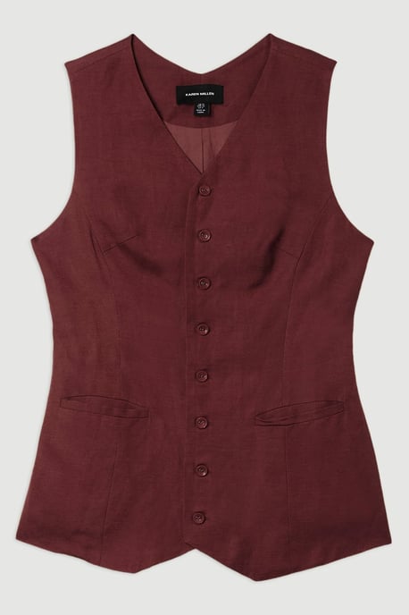 Viscose Linen Woven Longline Waistcoat - Image 4