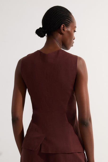 Viscose Linen Woven Longline Waistcoat - Image 5