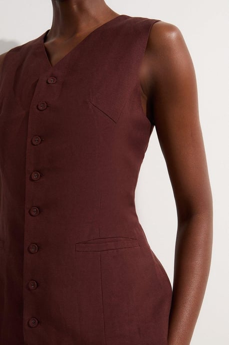 Viscose Linen Woven Longline Waistcoat - Image 6