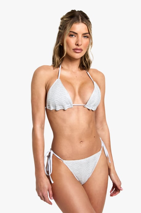 Crochet Contrast Strap Triangle Bikini Top & Tie Side Bikini Bottoms Set - Image 3