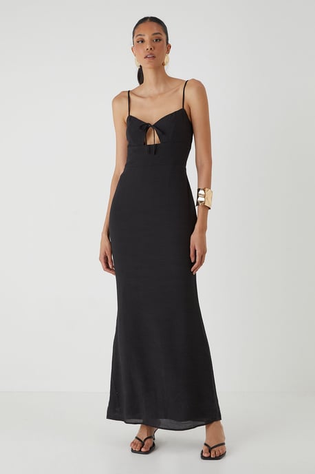Linen Look Tie Bust Maxi Dress - Image 1