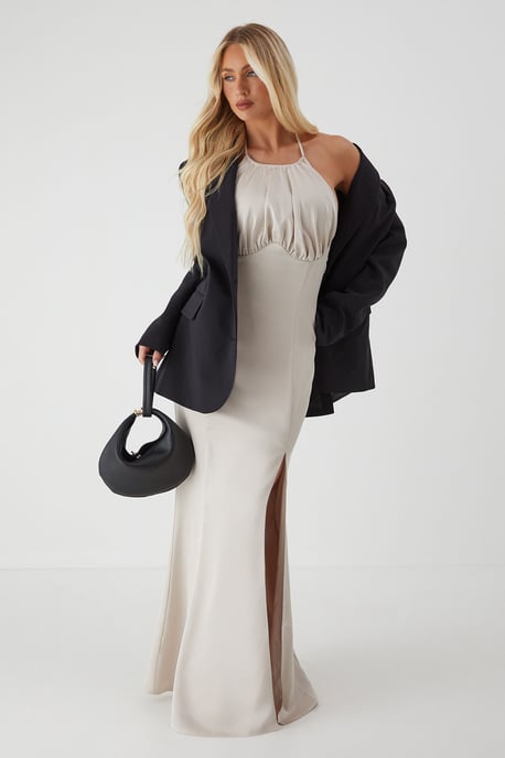 Halter Neck Split Hem Maxi Dress - Image 1