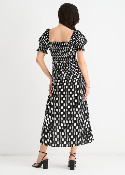 Black Geo Print Square Neck Midi Dress - Image 4