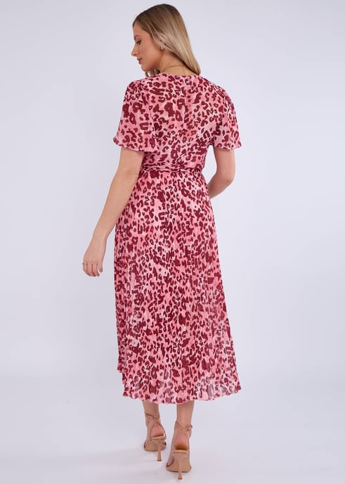 Rosa omlottklädd midiklänning med djurmönster - Image 4