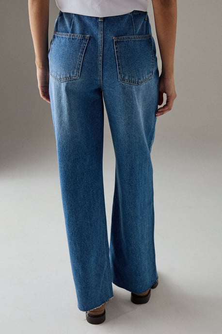 Washed Raw Waist Seam Detail Denim Dad Jean - Image 3