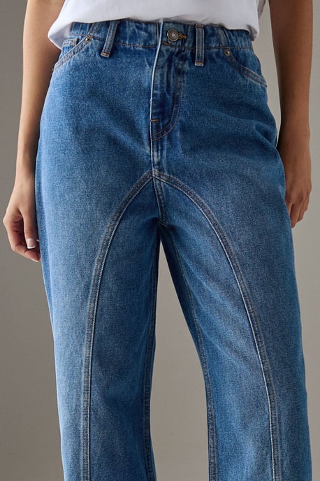 Washed Raw Waist Seam Detail Denim Dad Jean - Image 4