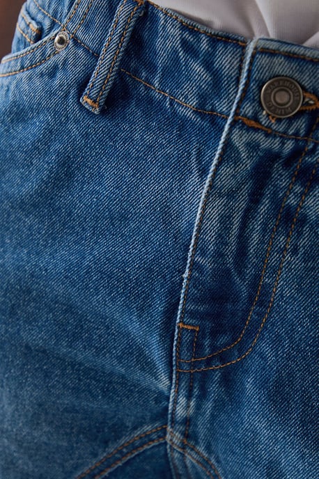 Washed Raw Waist Seam Detail Denim Dad Jean - Image 5