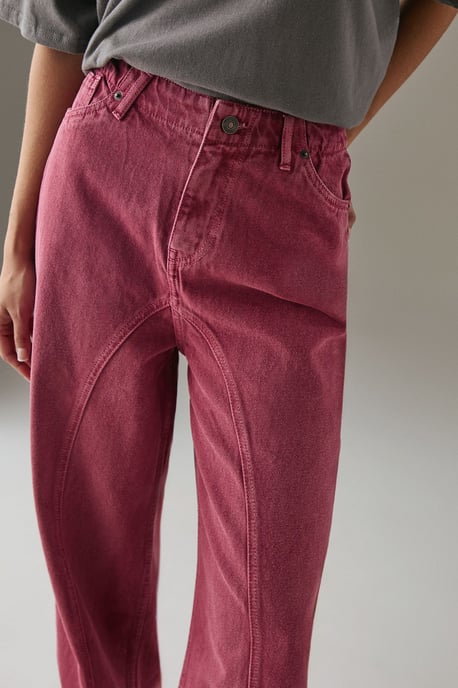 Washed Raw Waist Seam Detail Denim Dad Jean - Image 4