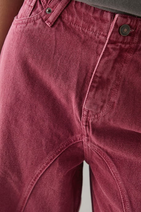 Washed Raw Waist Seam Detail Denim Dad Jean - Image 5