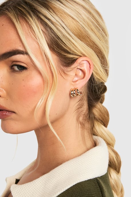 Gold Triple Mini Hoop Earrings - Image 1