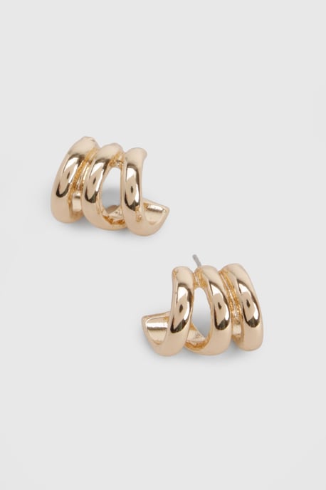 Gold Triple Mini Hoop Earrings - Image 2