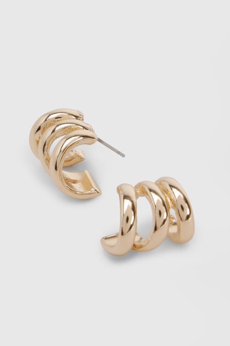 Gold Triple Mini Hoop Earrings - Image 3