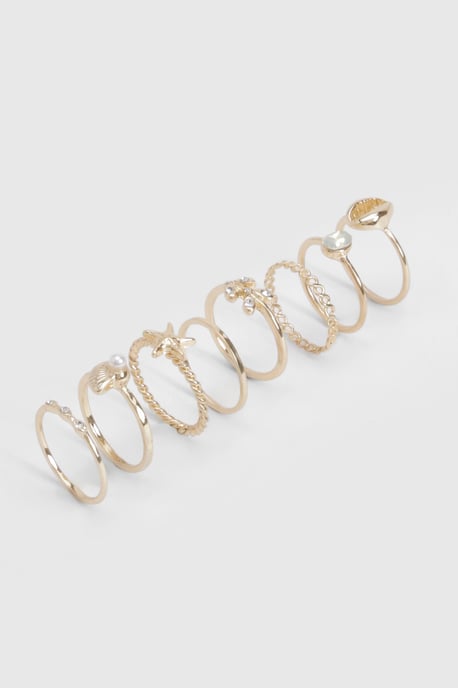 Gold Starfish Shell 8 Pack Rings - Image 1