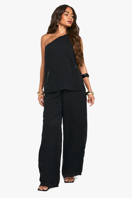 Chiffon Textured Draped Wide Leg Jumpsuit - Image 1