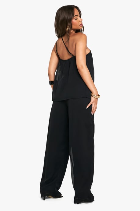 Chiffon Textured Draped Wide Leg Jumpsuit - Image 2