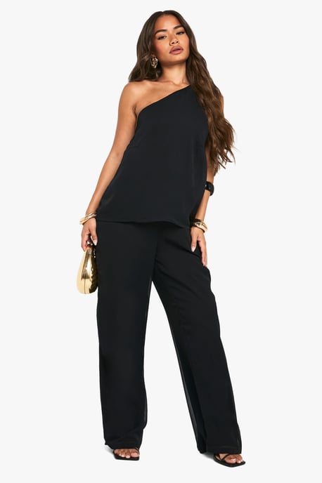 Chiffon Textured Draped Wide Leg Jumpsuit - Image 3