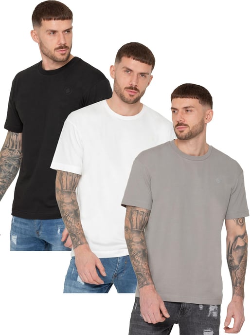 Enzo | 3 Pack Oversized Crew Neck T-Shirt - BLK/OFFWHT/GRY - Image 1