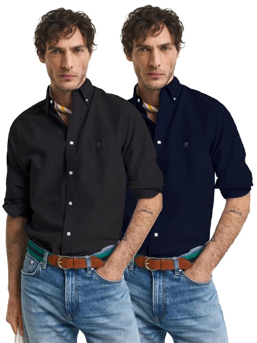 Enzo | 2 Pack Mens Regular Fit Oxford Shirt - Black & Navy - Image 1